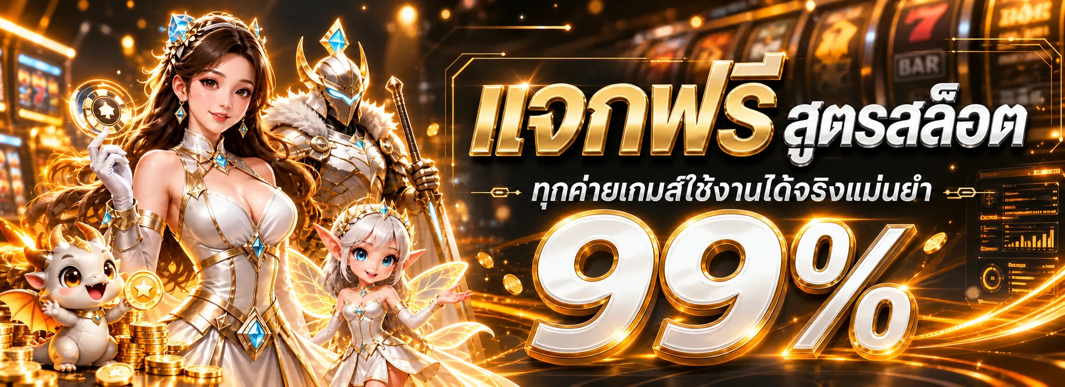 แบนเนอร์ระบบเกม G2GCHAMP โทนดำส้มพร้อมตัวละครแฟนตาซี